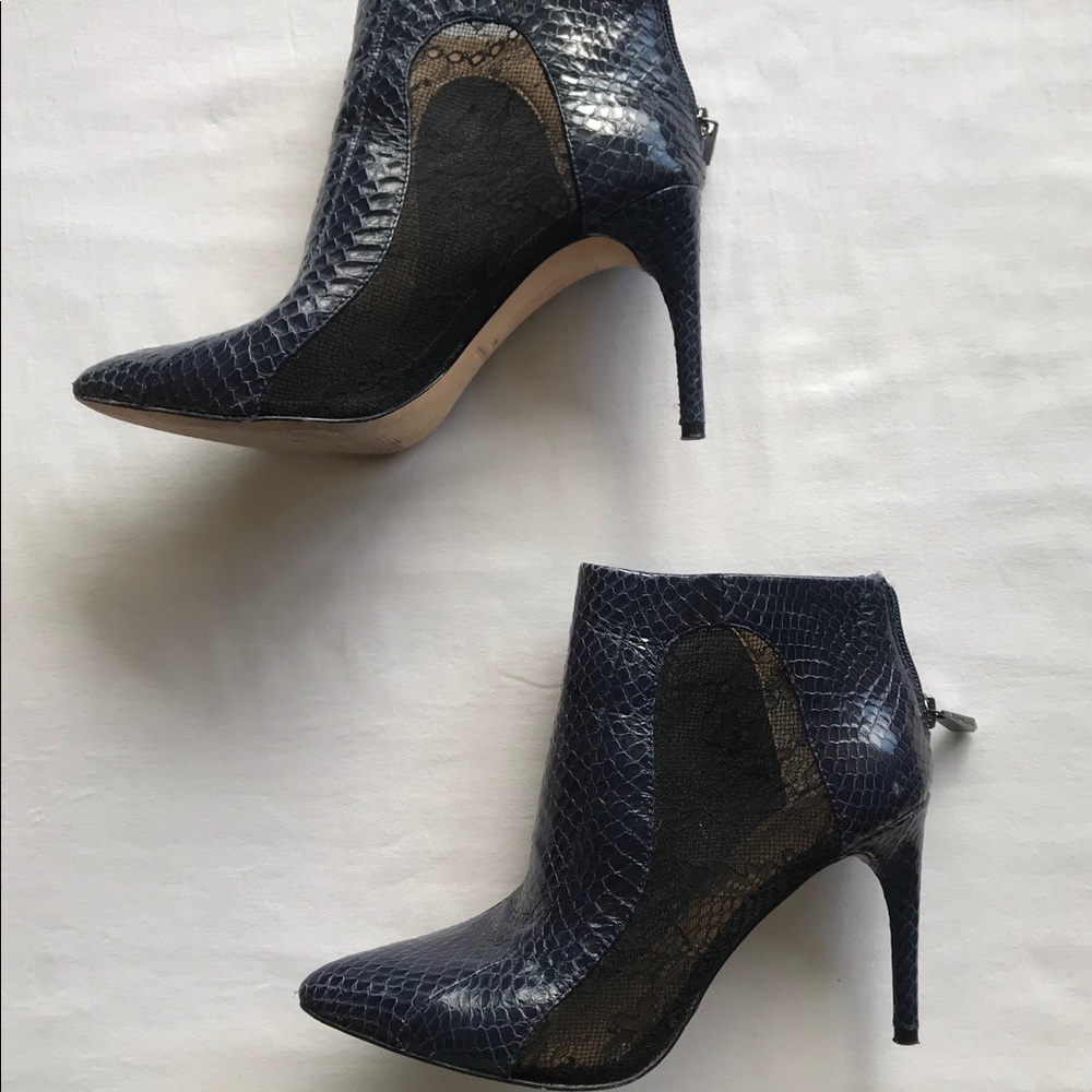 BCBG | MAXAZRIA snakeskin booties with lace detail